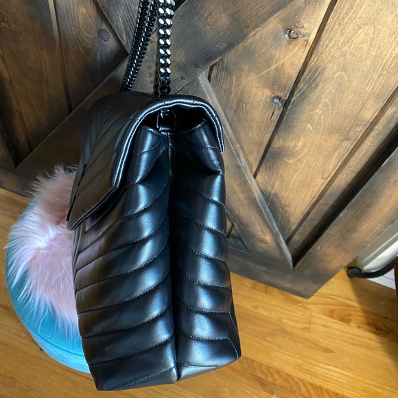 TRADE 🤩 YSL Large LouLou Saint Laurent CHAIN BAG QUILTED LEATHER BLACK on Blac - Picture 10 of 16